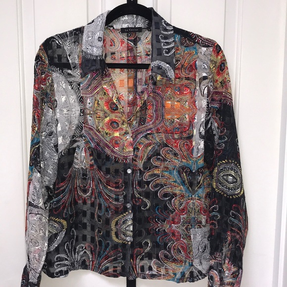 Le Caviar  sheer multicolored blouse. Size L. - Picture 1 of 5